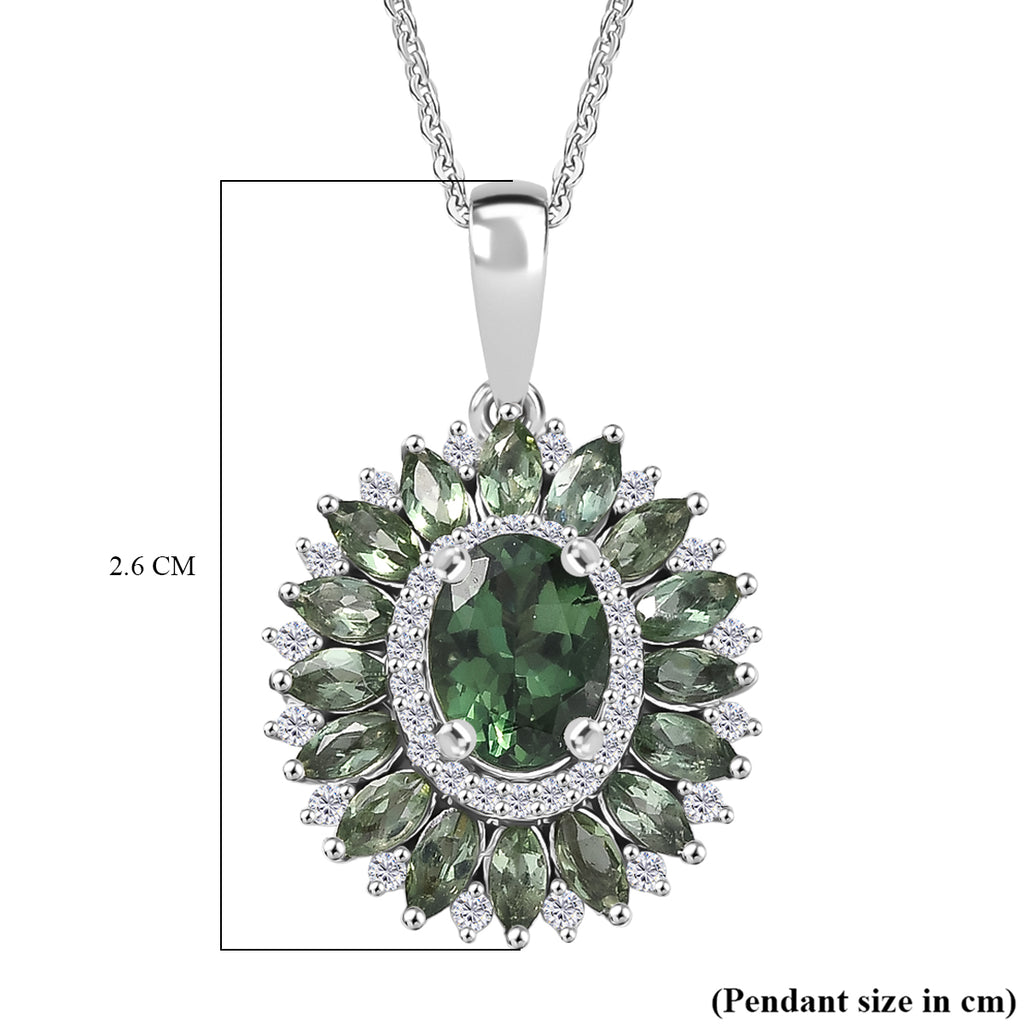 AA Grüner Apatit Schmuckset ca. 50 cm 925 Silber Rhodiniert ca. 2,91 ct.