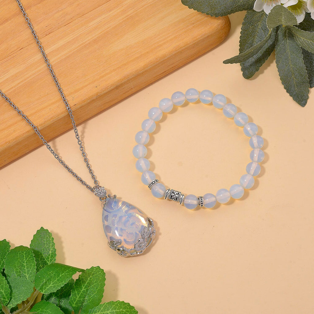 Opalite Schmuckset Legierung, Legierung Schwarz oxidiert  ca. 100.00 ct