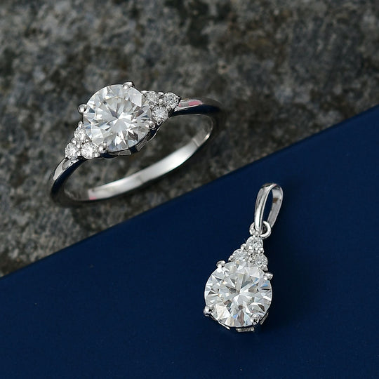2er Set - D'Joy Moissanit Ring und Anhänger, 925 Silber platiniert (Größe 17.00) ca. 2.68 ct