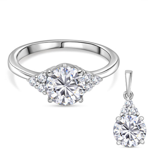 2er Set - D'Joy Moissanit Ring und Anhänger, 925 Silber platiniert (Größe 17.00) ca. 2.68 ct