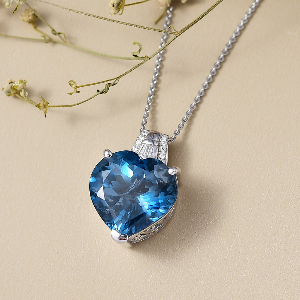 D'Joy London Blau Topas, Moissanit Schmuckset ca. 50 cm 925 Silber rhodiniert ca. 12,66 ct.