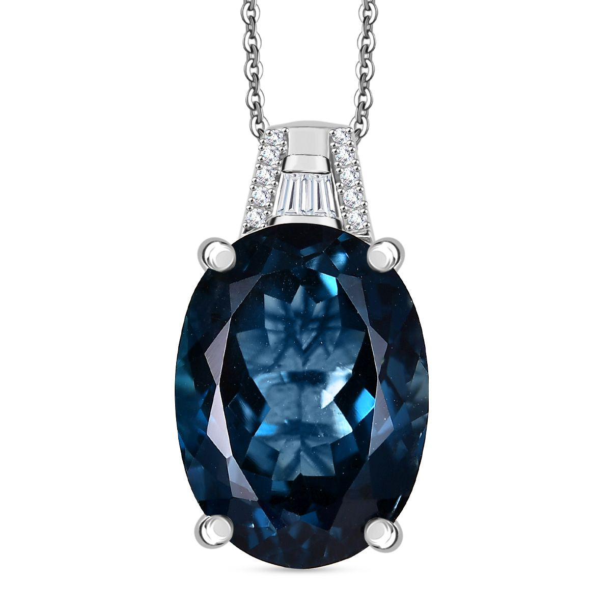 D'Joy London Blau Topas, Moissanit Anhänger mit Kette, ca. 50 cm 925 Silber rhodiniert ca. 15.95 ct