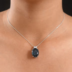 D'Joy London Blau Topas, Moissanit Anhänger mit Kette, ca. 50 cm 925 Silber rhodiniert ca. 15.95 ct