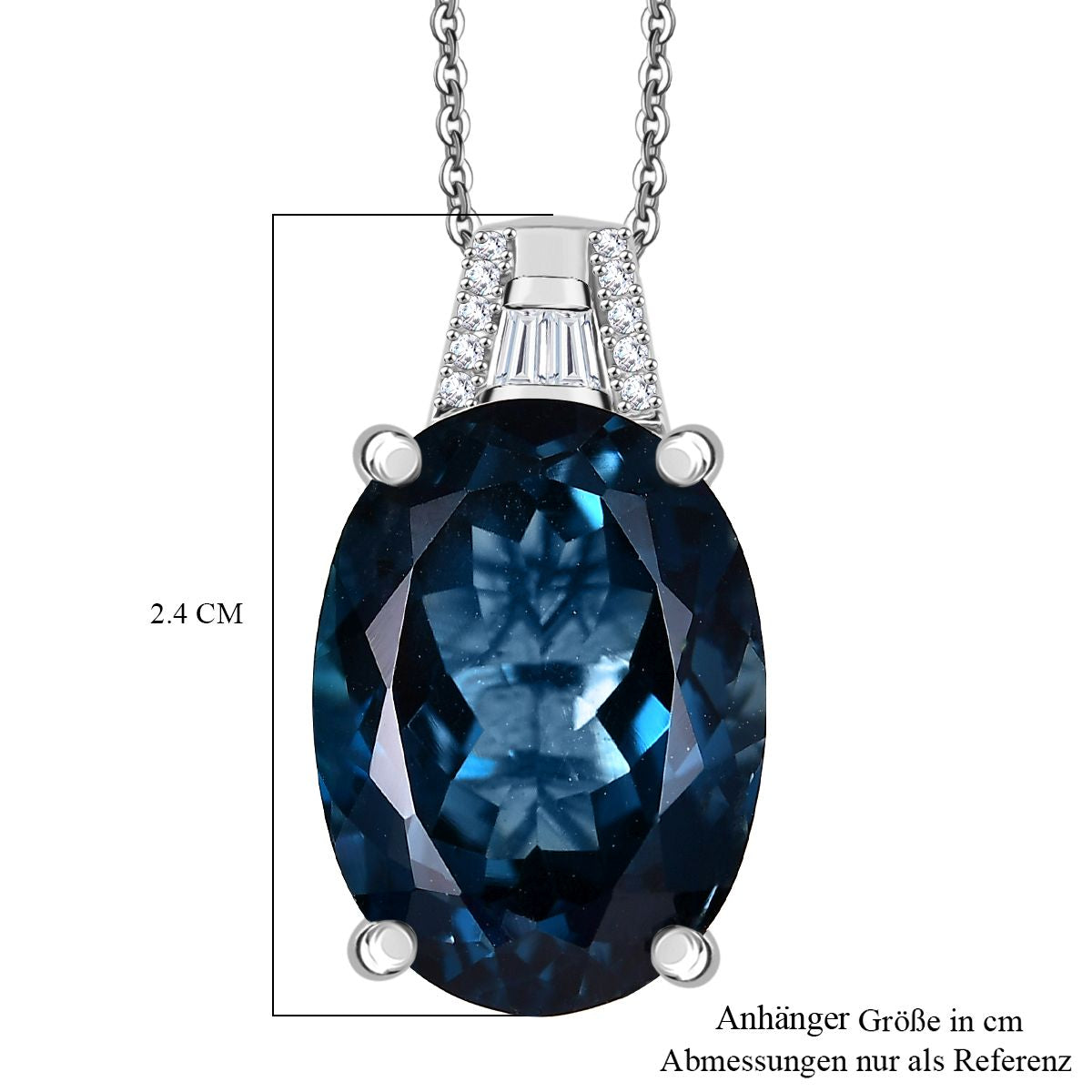 D'Joy London Blau Topas, Moissanit Anhänger mit Kette, ca. 50 cm 925 Silber rhodiniert ca. 15.95 ct