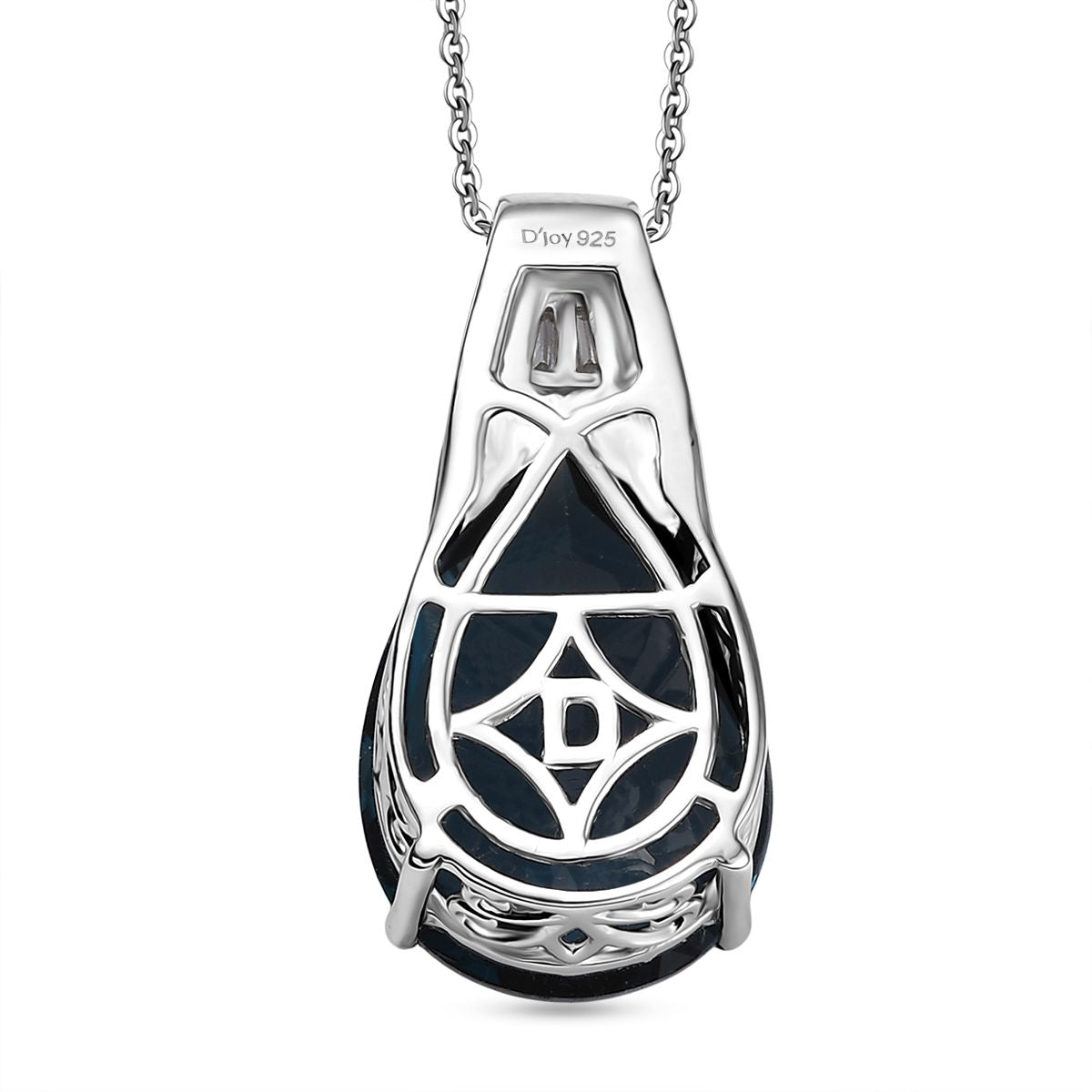 D'Joy London Blau Topas, Moissanit Anhäanger mit Kette. 50 cm 925 Silber rhodiniert ca. 13.20 ct