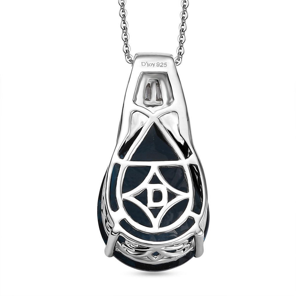 D'Joy London Blau Topas, Moissanit Anhäanger mit Kette. 50 cm 925 Silber rhodiniert ca. 13.20 ct