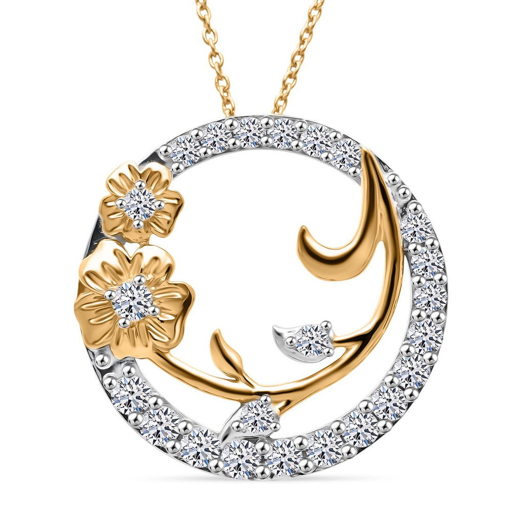 LUXURIANT DIAMOND - Lab Grown Diamant SI-GH SGL zertifiziert Anhänger mit Kette, ca. 50 cm 925 Silber Rhodiniert und 750 Gelbgold Vermeil ca. 1.00 ct