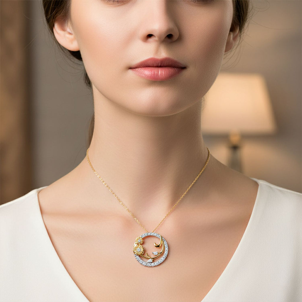 LUXURIANT DIAMOND - Lab Grown Diamant SI-GH SGL zertifiziert Anhänger mit Kette, ca. 50 cm 925 Silber Rhodiniert und 750 Gelbgold Vermeil ca. 1.00 ct