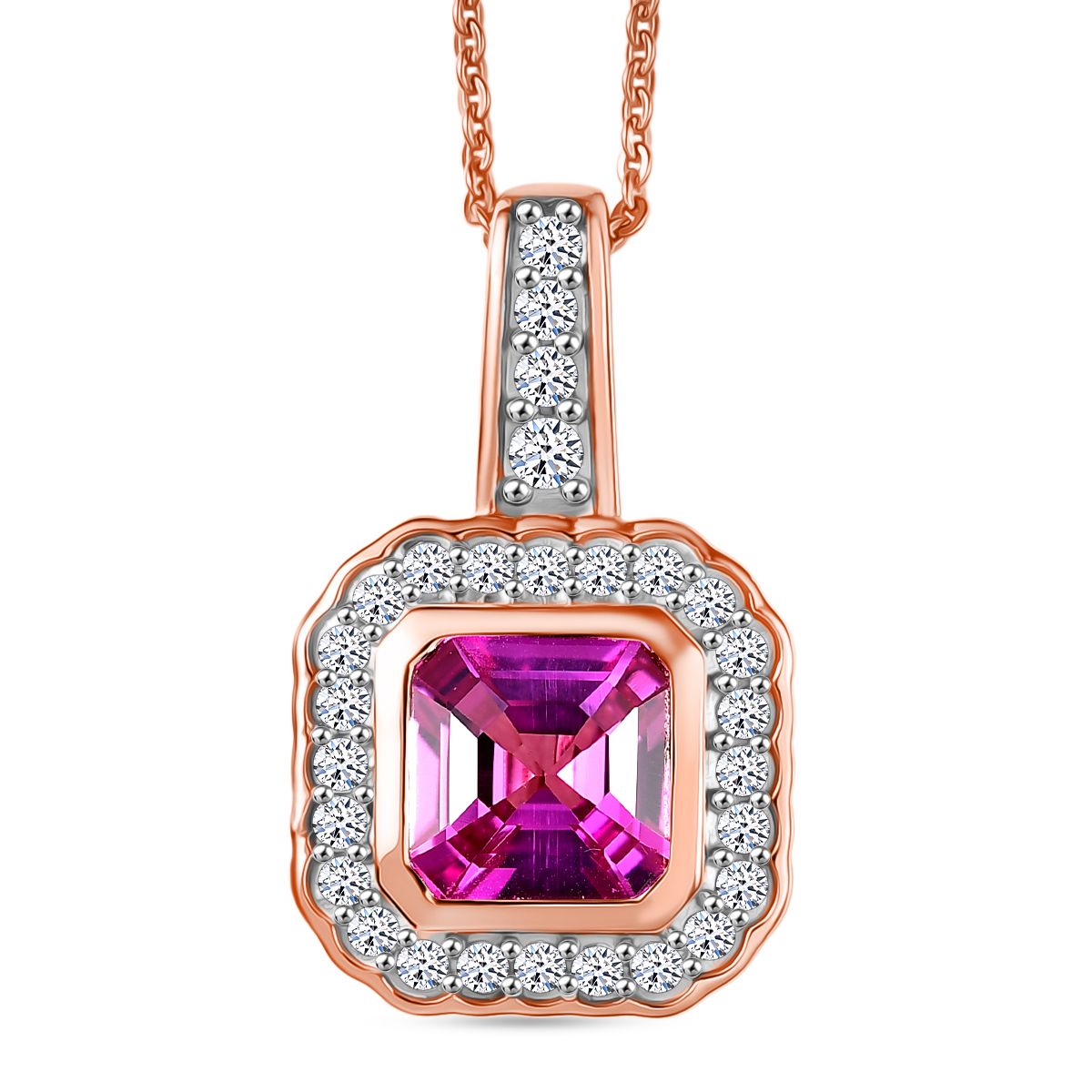 Luxuriant - AAA Lab Grown Rosa Saphir, Lab Grown Diamant Schmuckset ca. 50 cm 925 Silber 750 Roségold Vermeil ca. 2.63 ct