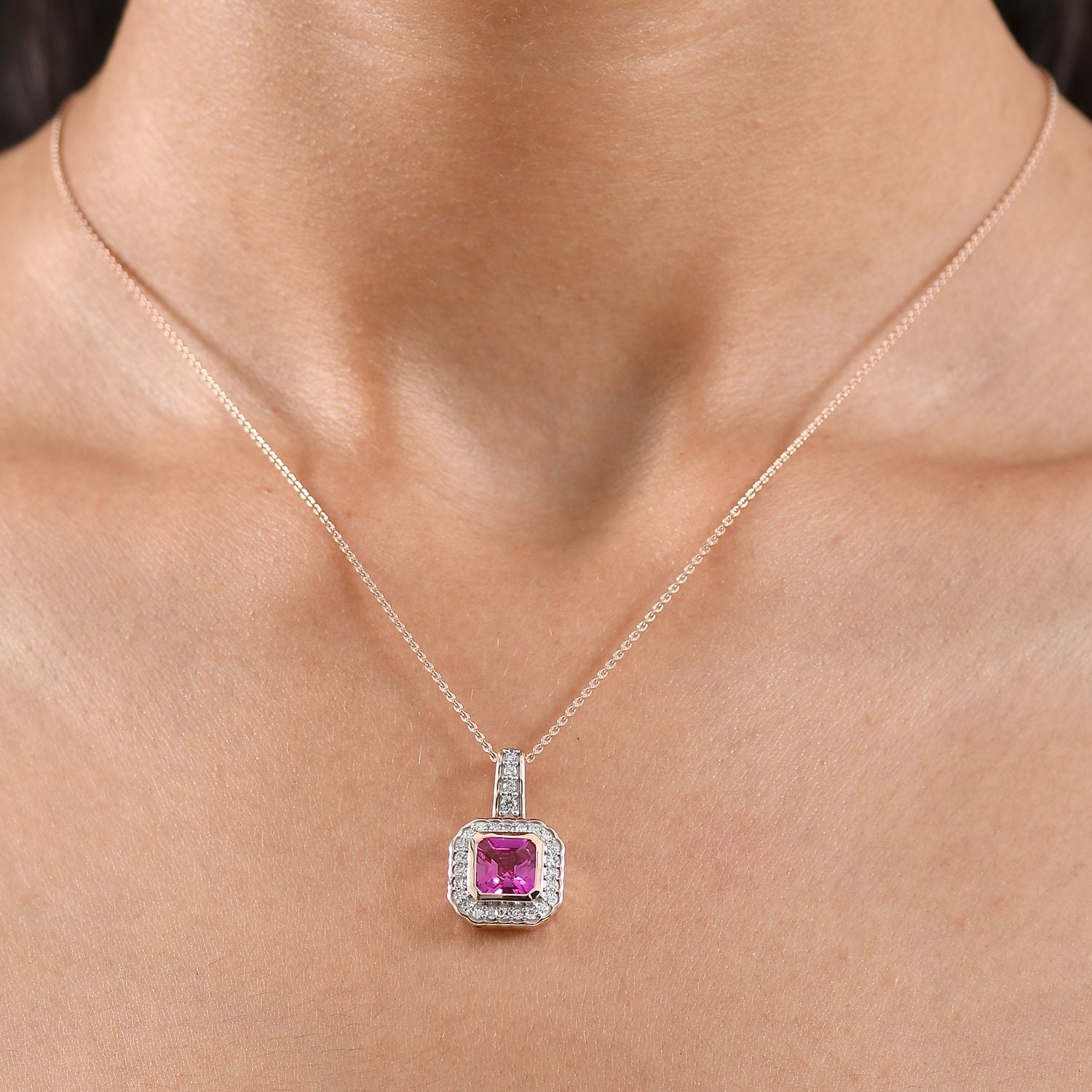 Luxuriant - AAA Lab Grown Rosa Saphir, Lab Grown Diamant Schmuckset ca. 50 cm 925 Silber 750 Roségold Vermeil ca. 2.63 ct