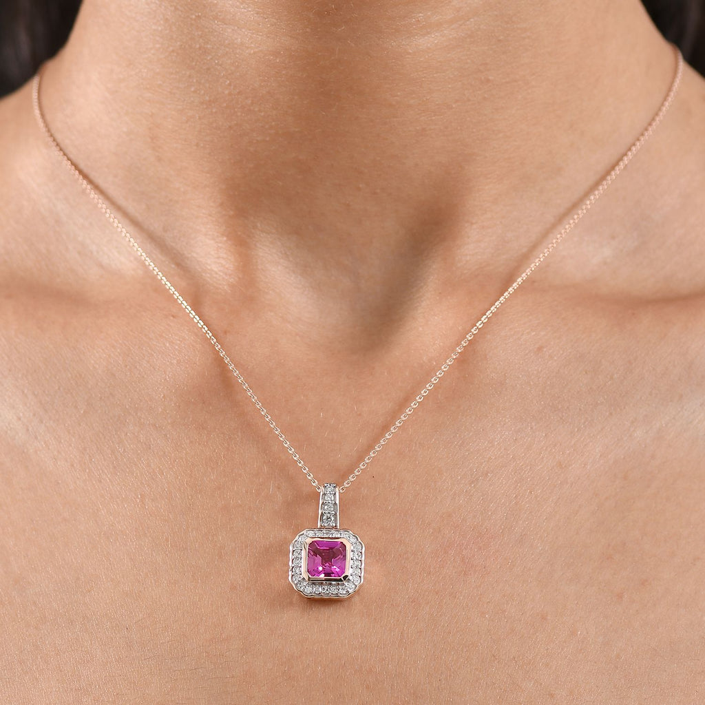 Luxuriant - AAA Lab Grown Rosa Saphir, Lab Grown Diamant Schmuckset ca. 50 cm 925 Silber 750 Roségold Vermeil ca. 2.63 ct