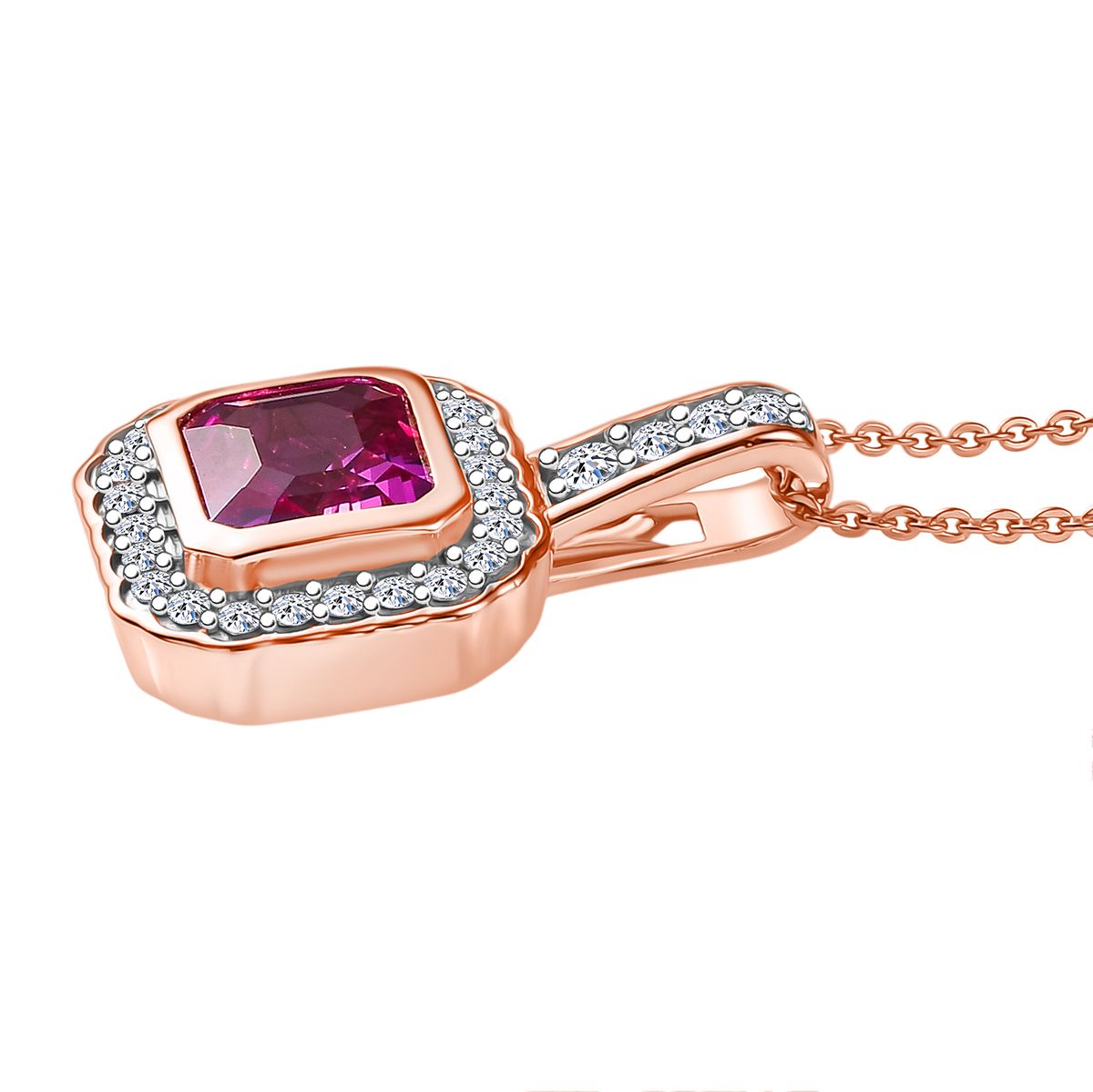 Luxuriant - AAA Lab Grown Rosa Saphir, Lab Grown Diamant Schmuckset ca. 50 cm 925 Silber 750 Roségold Vermeil ca. 2.63 ct