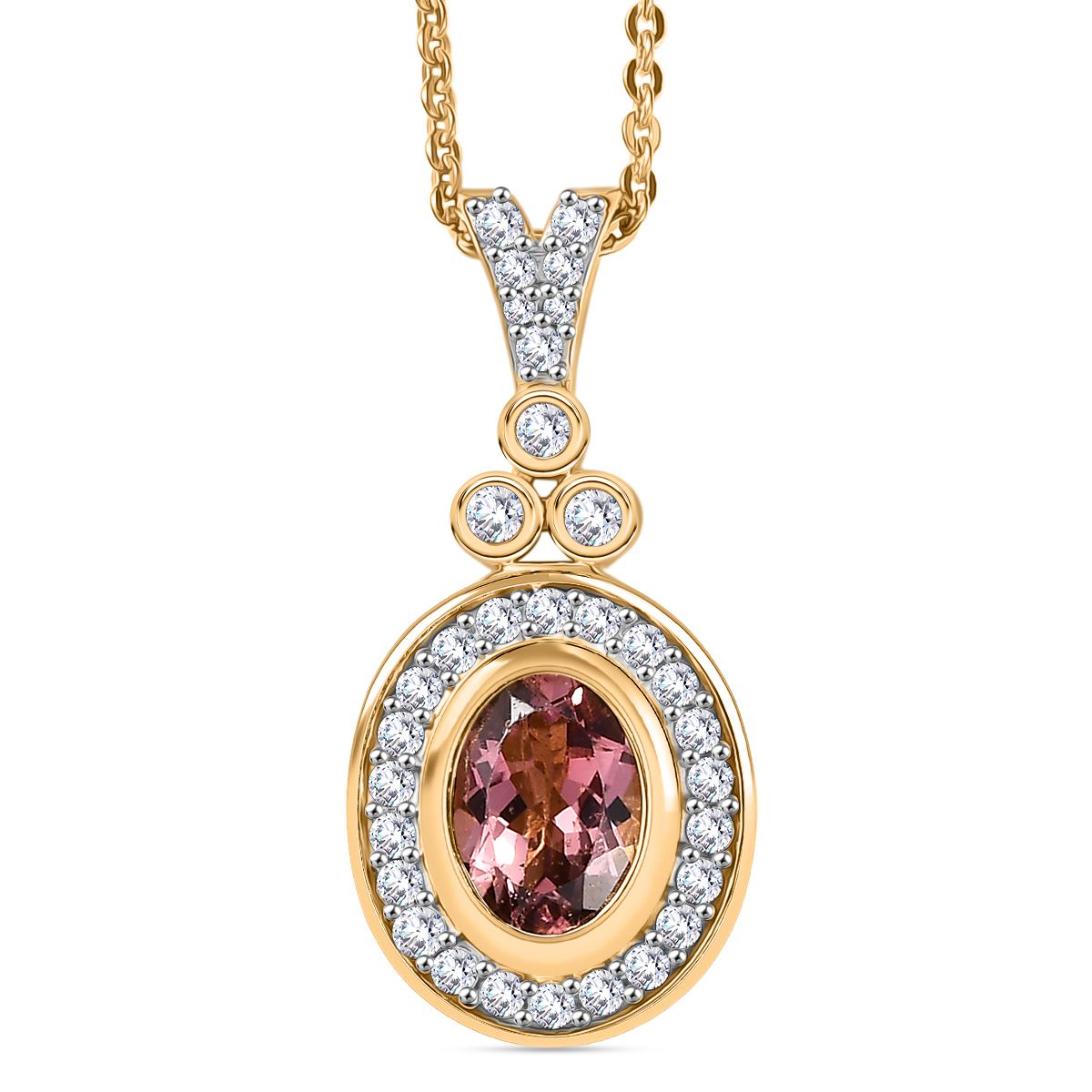 MÜNCHEN CLOSE OUT - D'Joy AA Cruzeiro Blush Turmalin, Moissanit Schmuckset ca. 50 cm 925 Silber 750 Gelbgold Vermeil ca. 0.94 ct