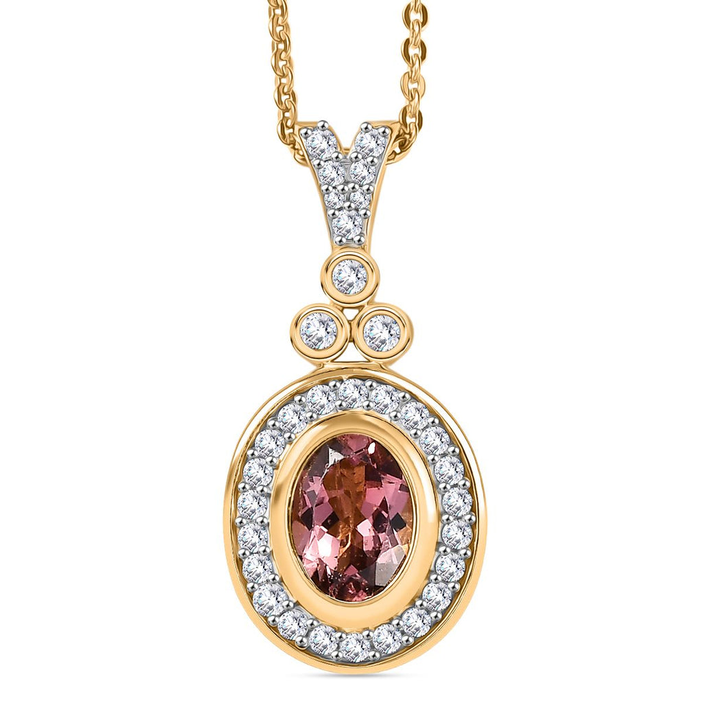 MÜNCHEN CLOSE OUT - D'Joy AA Cruzeiro Blush Turmalin, Moissanit Schmuckset ca. 50 cm 925 Silber 750 Gelbgold Vermeil ca. 0.94 ct