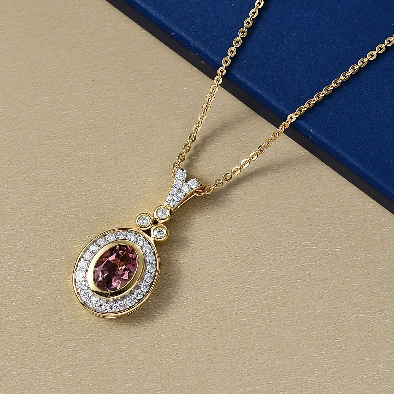MÜNCHEN CLOSE OUT - D'Joy AA Cruzeiro Blush Turmalin, Moissanit Schmuckset ca. 50 cm 925 Silber 750 Gelbgold Vermeil ca. 0.94 ct