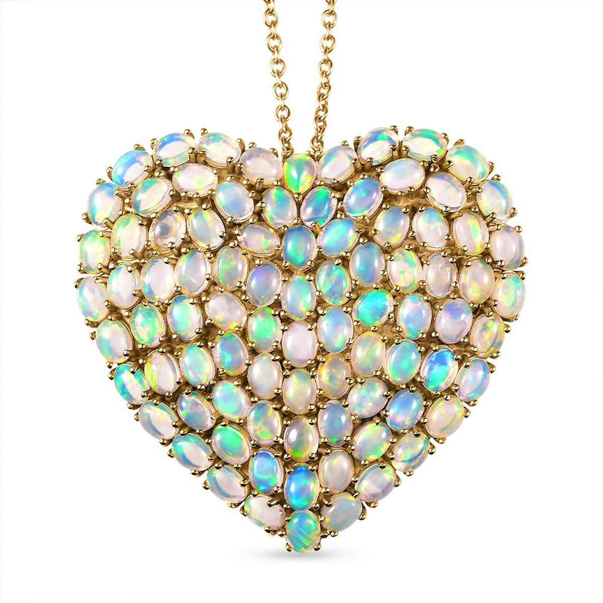 D'Joy AA Natürlicher, äthiopischer Welo Opal Anhänger mit Kette, ca. 45 cm 925 Silber 750 Gelbgold Vermeil ca. 9.34 ct