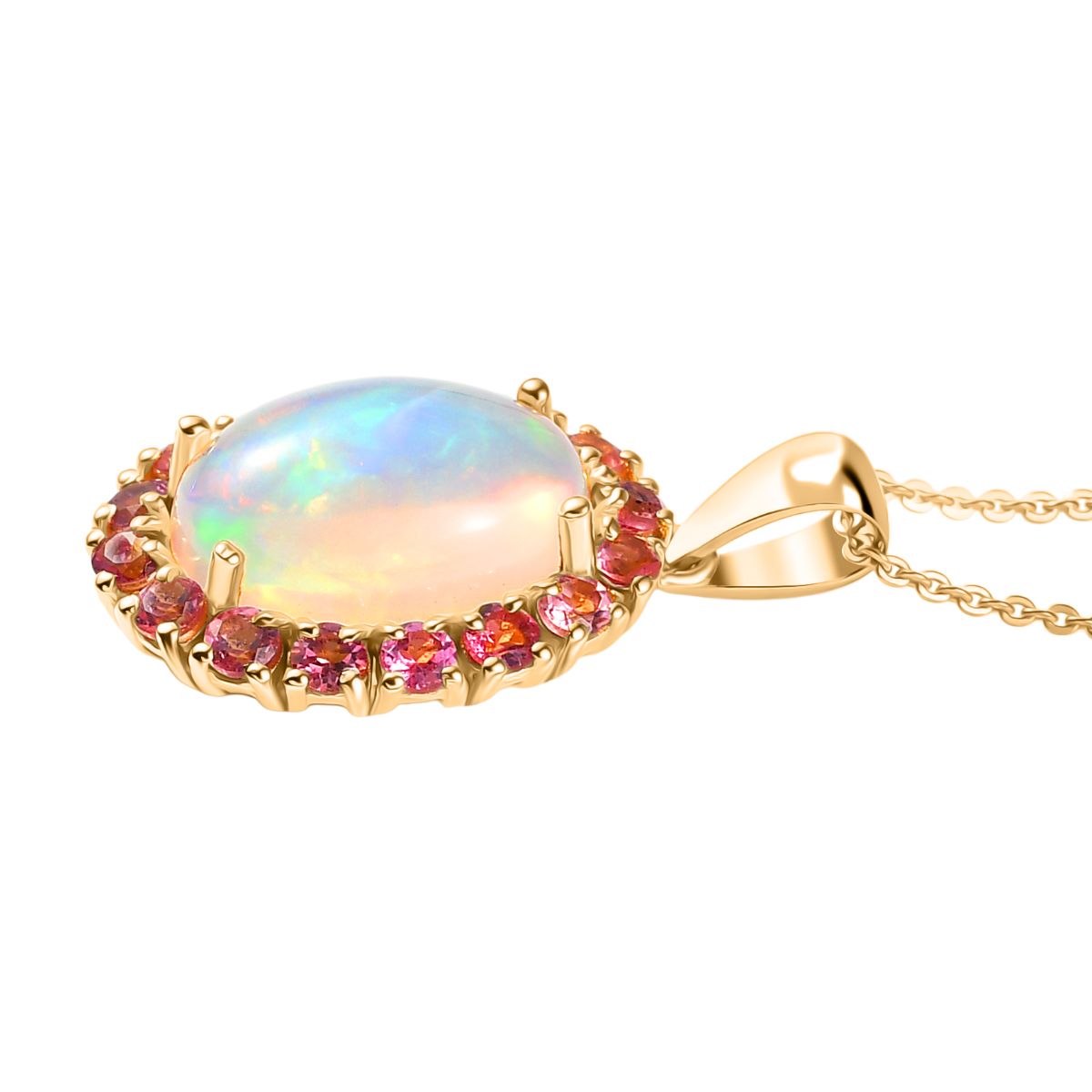 D'Joy AAA Natürlicher, äthiopischer Welo Opal, Rosa Turmalin Schmuckset ca. 50 cm 925 Silber 750 Gelbgold Vermeil ca. 5.09 ct