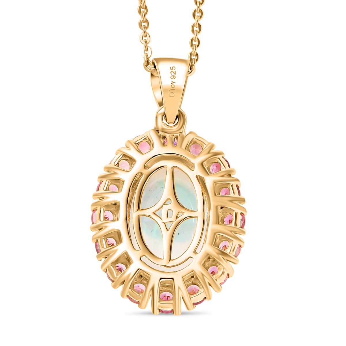 D'Joy AAA Natürlicher, äthiopischer Welo Opal, Rosa Turmalin Schmuckset ca. 50 cm 925 Silber 750 Gelbgold Vermeil ca. 5.09 ct