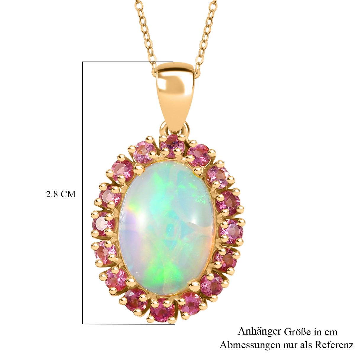 D'Joy AAA Natürlicher, äthiopischer Welo Opal, Rosa Turmalin Schmuckset ca. 50 cm 925 Silber 750 Gelbgold Vermeil ca. 5.09 ct