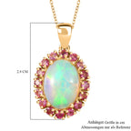 D'Joy AAA Natürlicher, äthiopischer Welo Opal, Rosa Turmalin Schmuckset ca. 50 cm 925 Silber 750 Gelbgold Vermeil ca. 5.09 ct