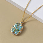 Batroke Blauer Apatit Anhänger mit Kette, ca. 50 cm Nickelfreies Messing platiniert und vergoldet und 316L Edelstahl platiniert ca. 3.31 ct