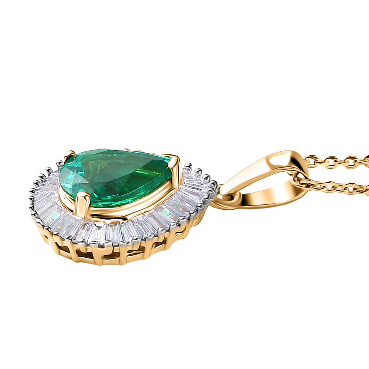 LUXURIANT - AAA Lab Grown Kolumbianischer Smaragd, Lab Grown Diamant Anhänger mit Kette, ca. 50 cm 925 Silber 750 Gelbgold Vermeil ca. 1.57 ct