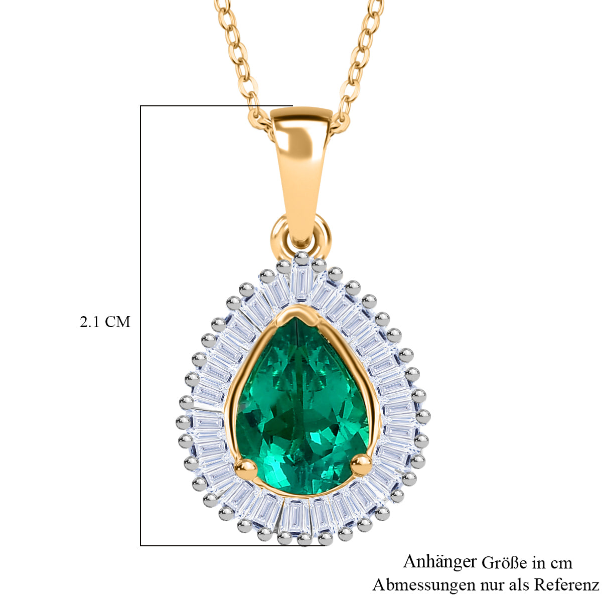 LUXURIANT - AAA Lab Grown Kolumbianischer Smaragd, Lab Grown Diamant Anhänger mit Kette, ca. 50 cm 925 Silber 750 Gelbgold Vermeil ca. 1.57 ct