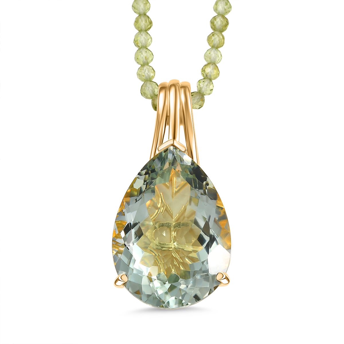 D'Joy AA Prasiolith, Peridot Schmuckset ca. 50 cm 925 Silber 750 Gelbgold Vermeil ca. 63.97 ct