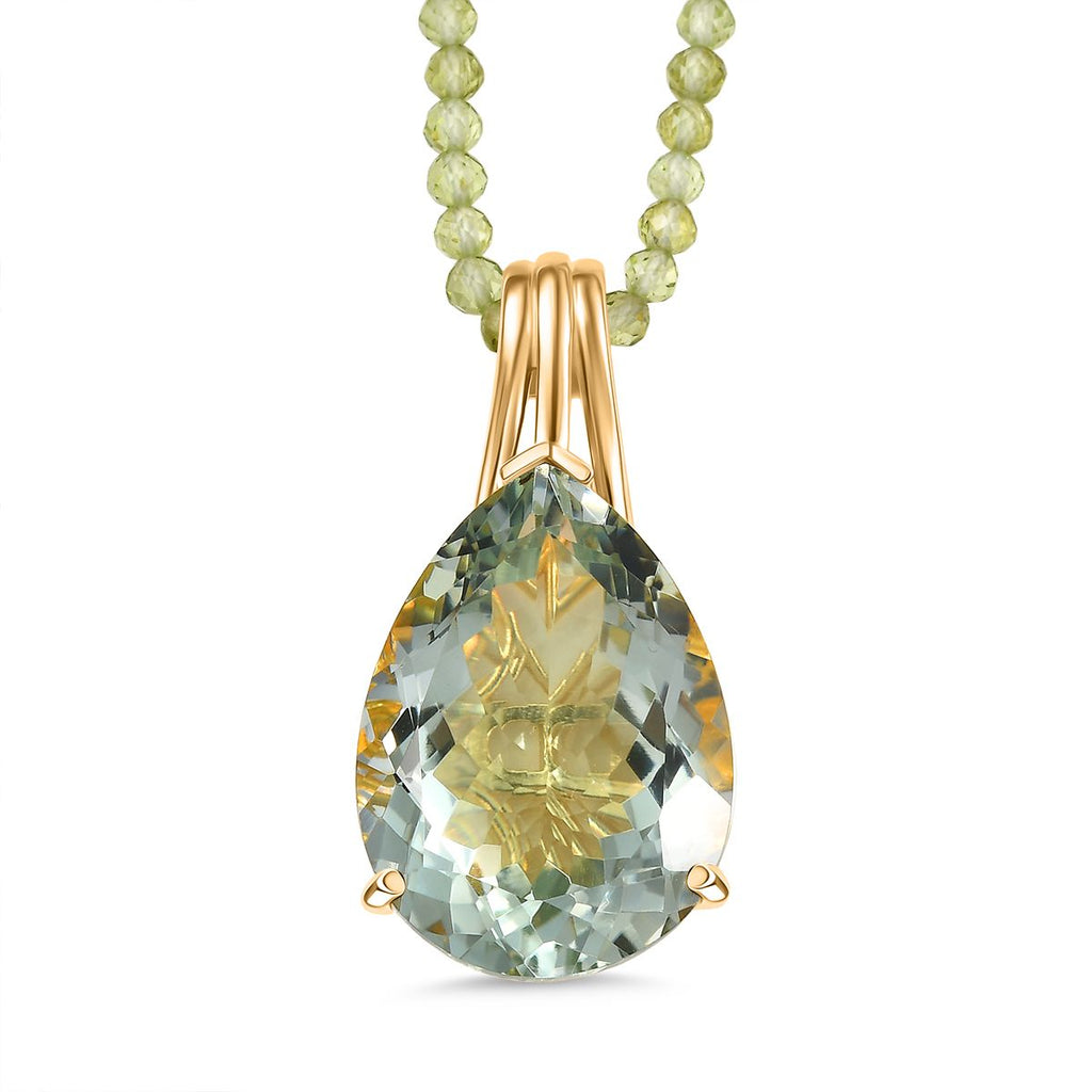 D'Joy AA Prasiolith, Peridot Schmuckset ca. 50 cm 925 Silber 750 Gelbgold Vermeil ca. 63.97 ct