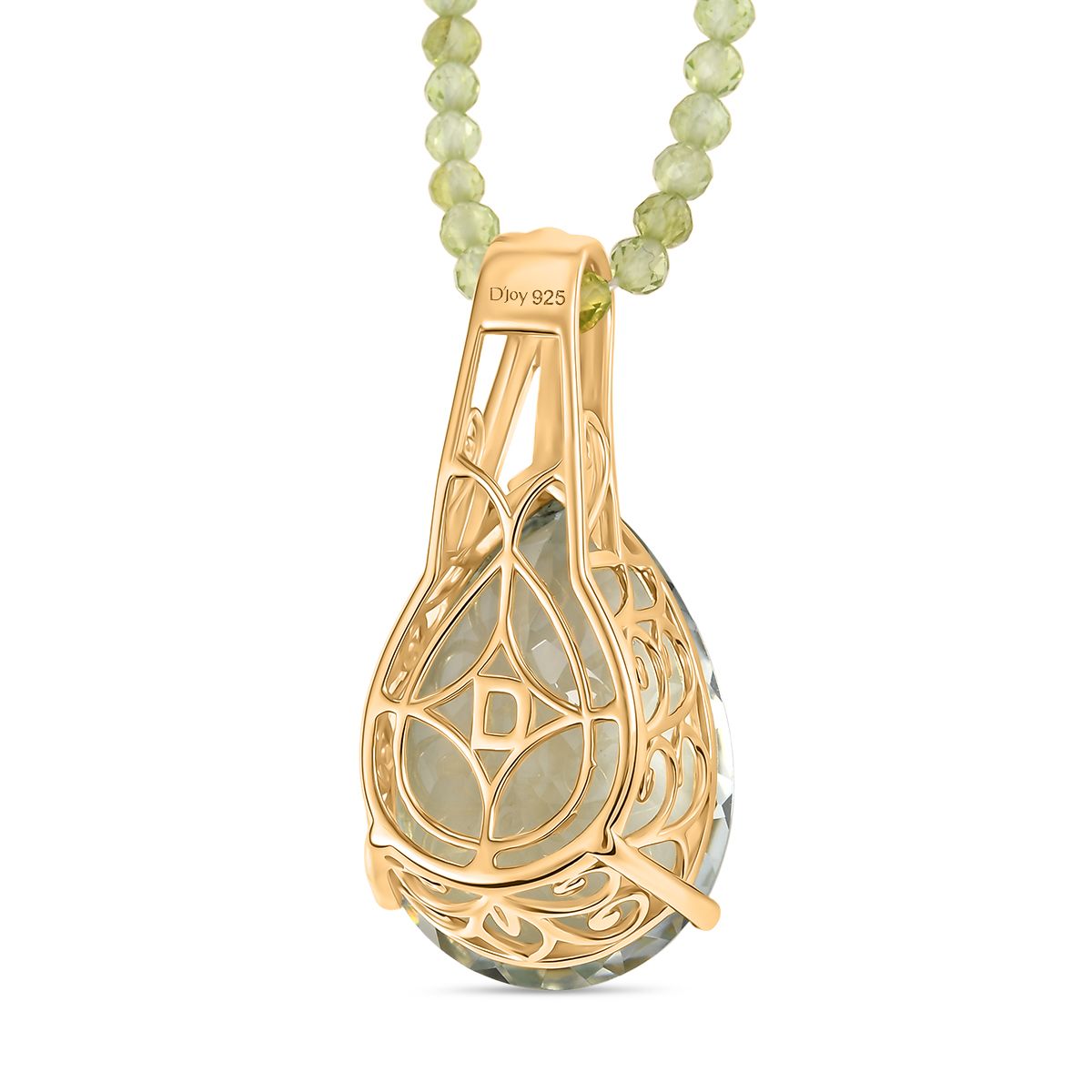 D'Joy AA Prasiolith, Peridot Schmuckset ca. 50 cm 925 Silber 750 Gelbgold Vermeil ca. 63.97 ct