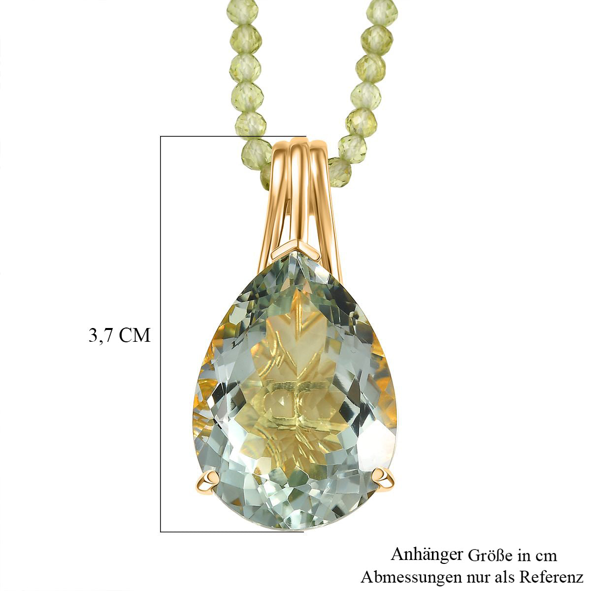 D'Joy AA Prasiolith, Peridot Schmuckset ca. 50 cm 925 Silber 750 Gelbgold Vermeil ca. 63.97 ct