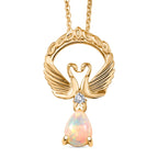 D'Joy AA Natürlicher, äthiopischer Welo Opal, Weißer Zirkon Schmuckset ca. 50 cm 925 Silber 750 Gelb Vergoldet ca. 0.55 ct