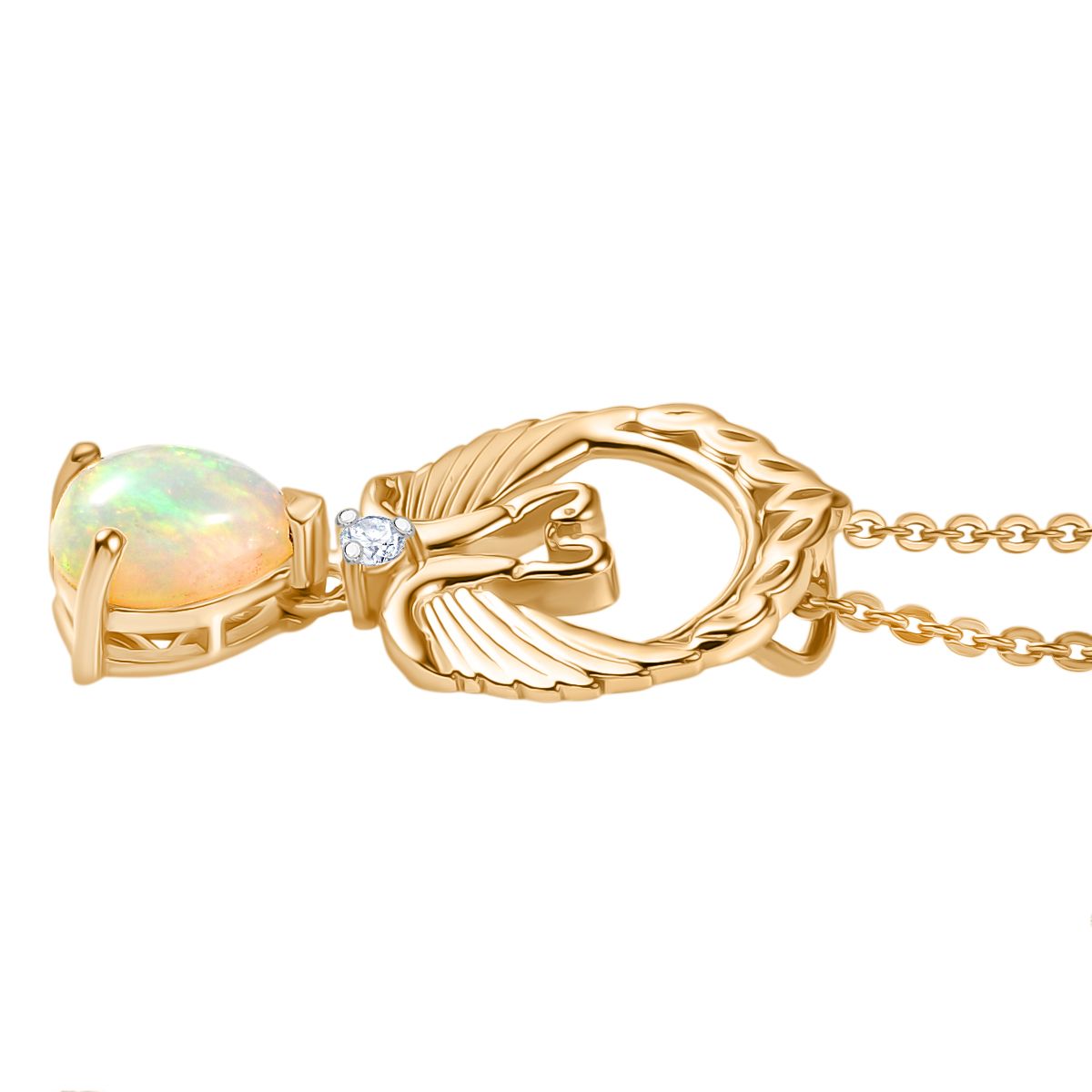 D'Joy AA Natürlicher, äthiopischer Welo Opal, Weißer Zirkon Schmuckset ca. 50 cm 925 Silber 750 Gelb Vergoldet ca. 0.55 ct