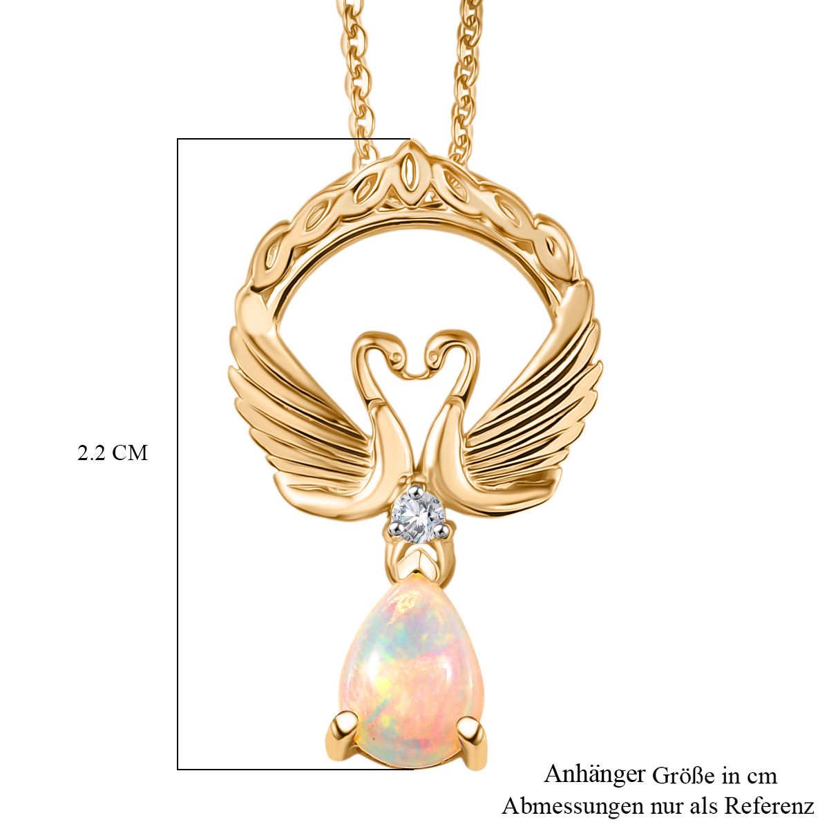D'Joy AA Natürlicher, äthiopischer Welo Opal, Weißer Zirkon Schmuckset ca. 50 cm 925 Silber 750 Gelb Vergoldet ca. 0.55 ct