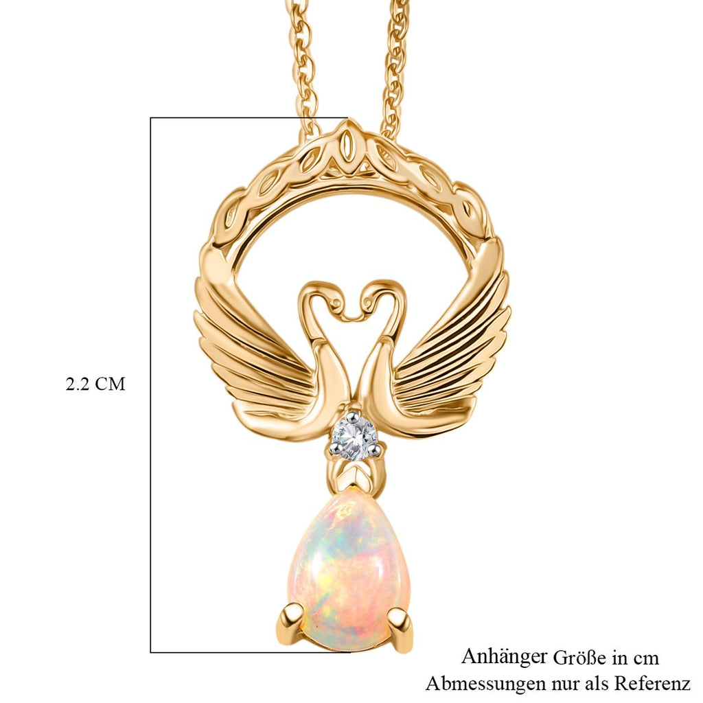 D'Joy AA Natürlicher, äthiopischer Welo Opal, Weißer Zirkon Schmuckset ca. 50 cm 925 Silber 750 Gelb Vergoldet ca. 0.55 ct