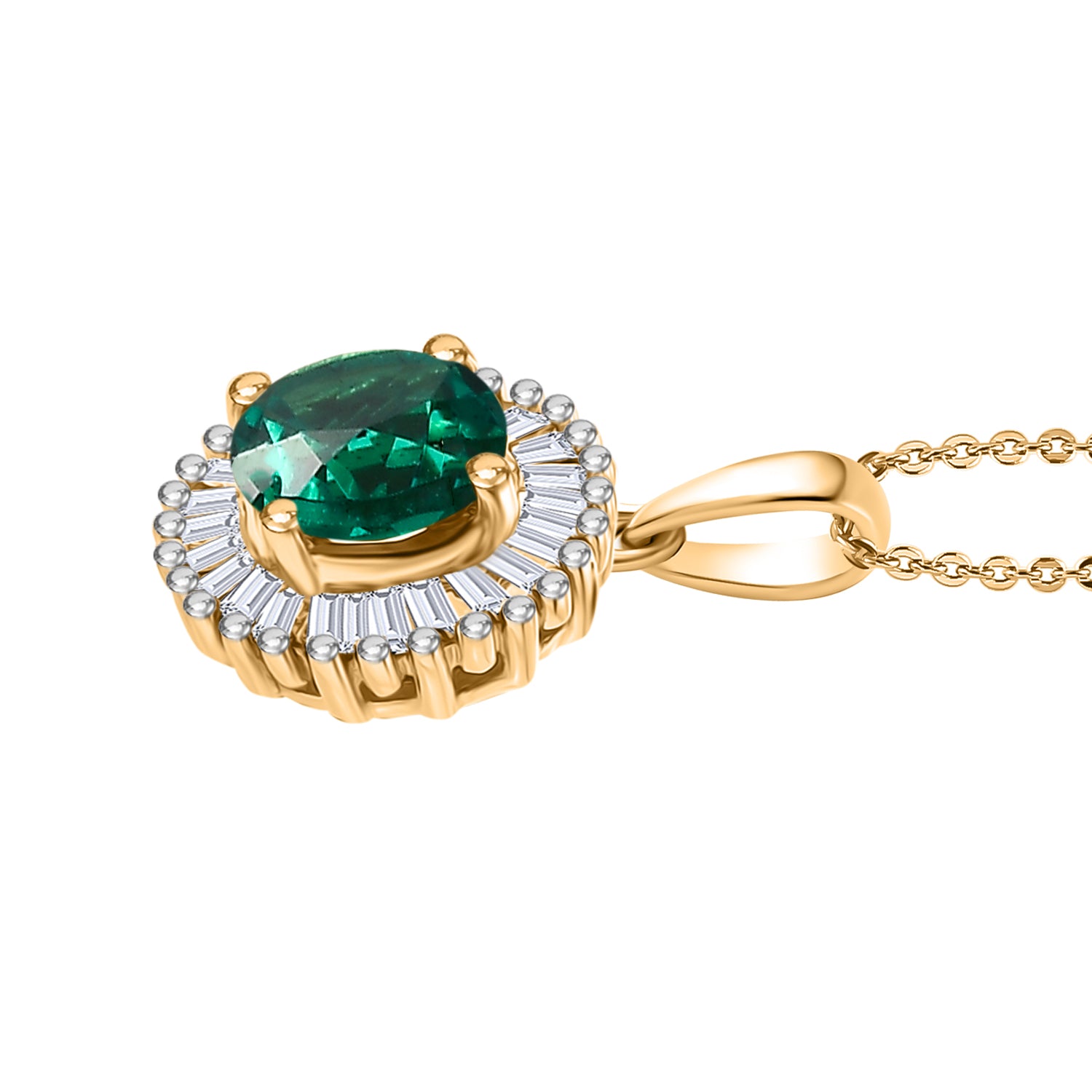 LUXURIANT - AAA Lab Grown Kolumbianischer Smaragd, Lab Grown Diamant Anhänger mit Kette, ca. 50 cm 925 Silber 750 Gelbgold Vermeil ca. 1.49 ct