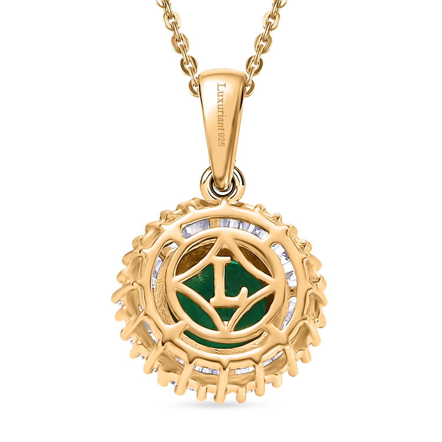 LUXURIANT - AAA Lab Grown Kolumbianischer Smaragd, Lab Grown Diamant Anhänger mit Kette, ca. 50 cm 925 Silber 750 Gelbgold Vermeil ca. 1.49 ct