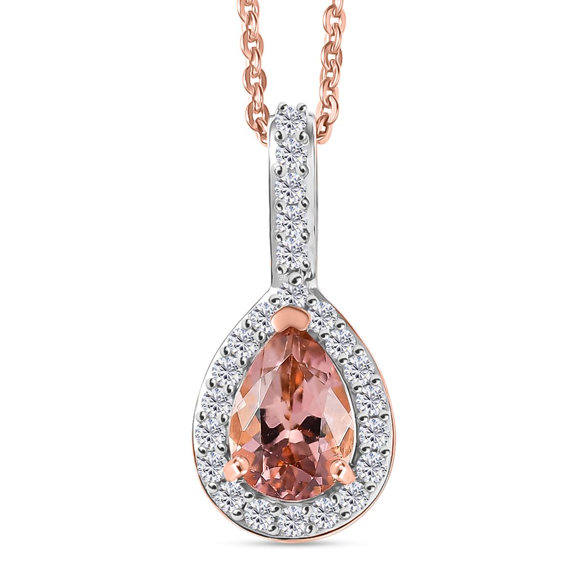 D'Joy AA Blush Turmalin, Weißer Zirkon Schmuckset ca. 50 cm 925 Silber 750 Roségold Vermeil ca. 1.01 ct