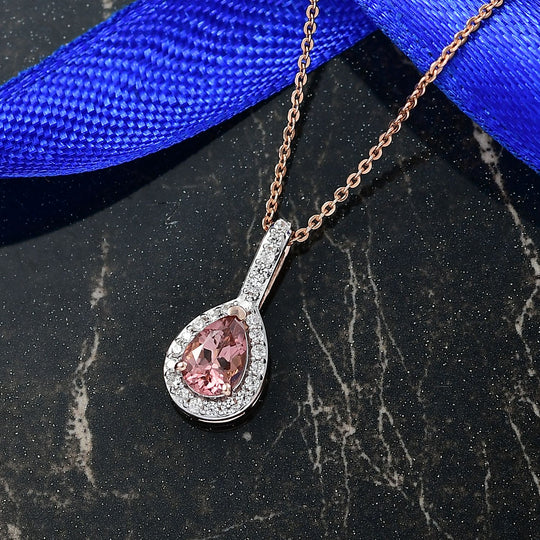 D'Joy AA Blush Turmalin, Weißer Zirkon Schmuckset ca. 50 cm 925 Silber 750 Roségold Vermeil ca. 1.01 ct