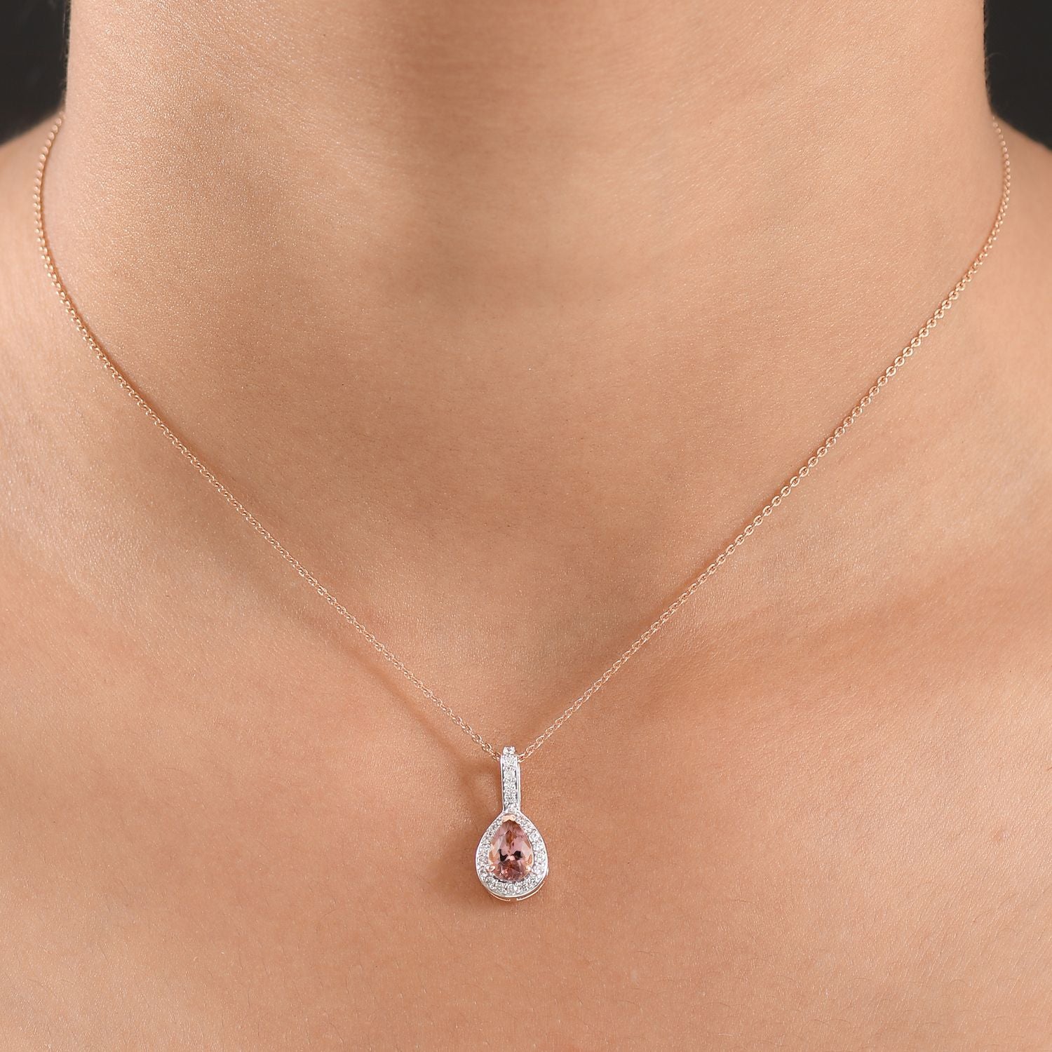 D'Joy AA Blush Turmalin, Weißer Zirkon Schmuckset ca. 50 cm 925 Silber 750 Roségold Vermeil ca. 1.01 ct