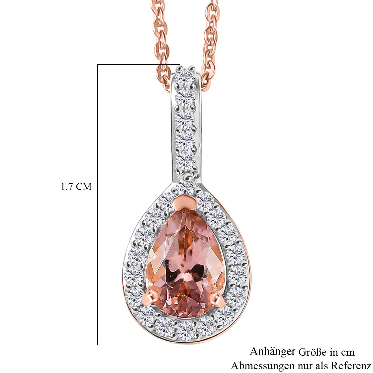 D'Joy AA Blush Turmalin, Weißer Zirkon Schmuckset ca. 50 cm 925 Silber 750 Roségold Vermeil ca. 1.01 ct
