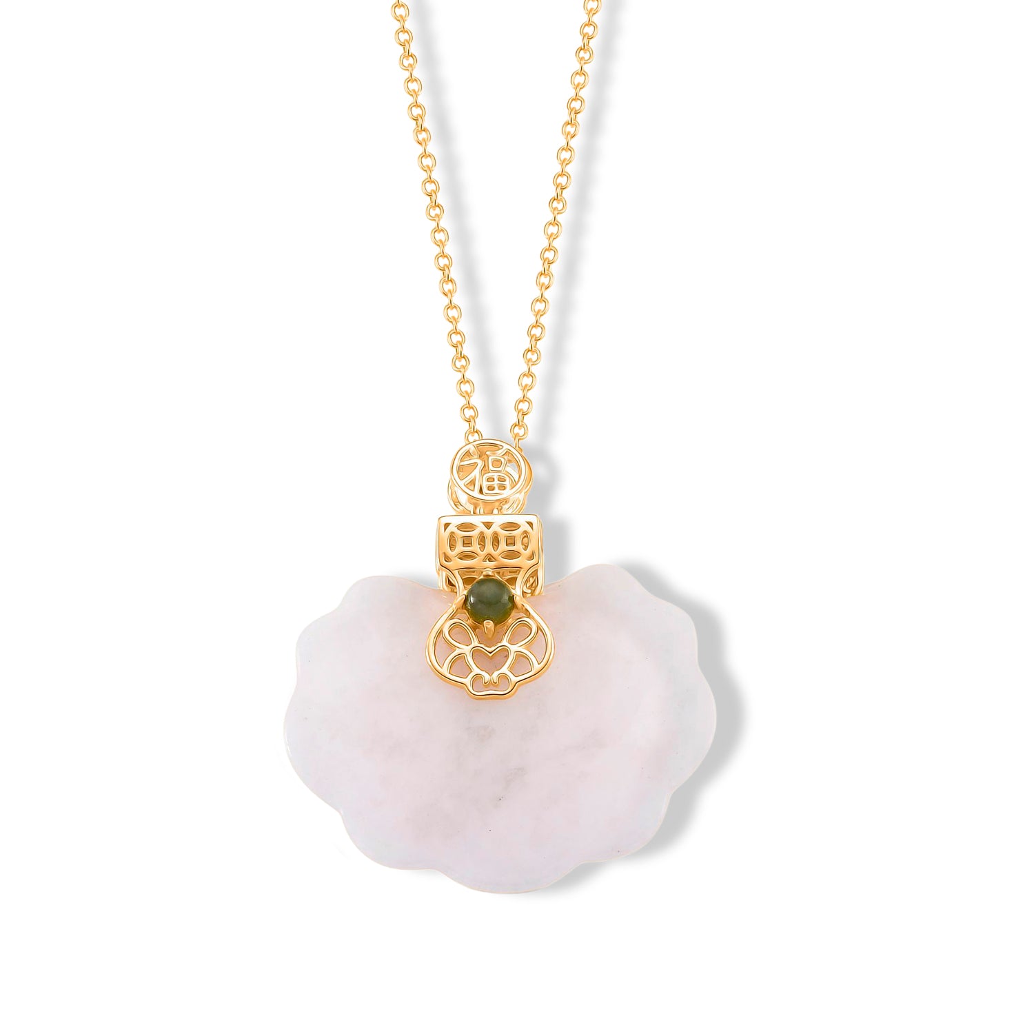 D'Joy Natürliche Weiße Jade Anhänger mit Kette ca. 50 cm, 925 Silber vergoldet ca. 50,00 ct.