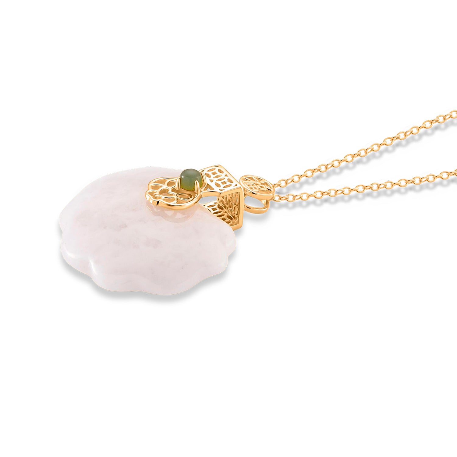 D'Joy Natürliche Weiße Jade Anhänger mit Kette ca. 50 cm, 925 Silber vergoldet ca. 50,00 ct.