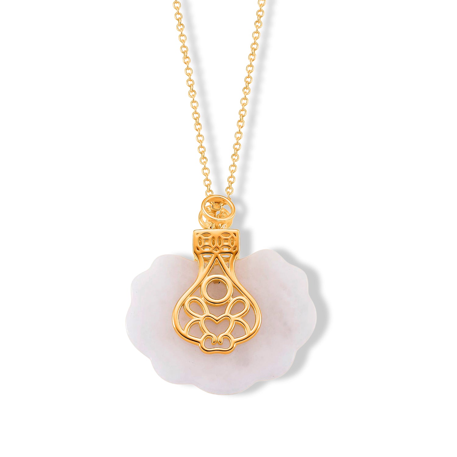 D'Joy Natürliche Weiße Jade Anhänger mit Kette ca. 50 cm, 925 Silber vergoldet ca. 50,00 ct.