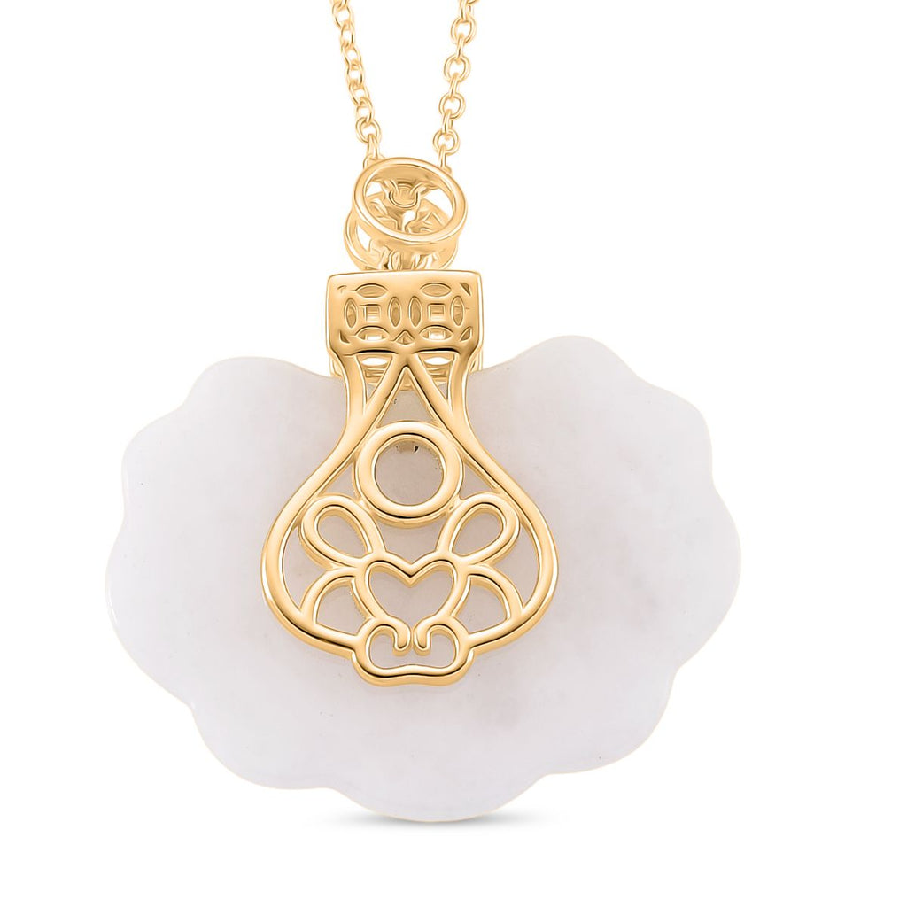 D'Joy Natürliche Weiße Jade Anhänger mit Kette ca. 50 cm, 925 Silber vergoldet ca. 50,00 ct.