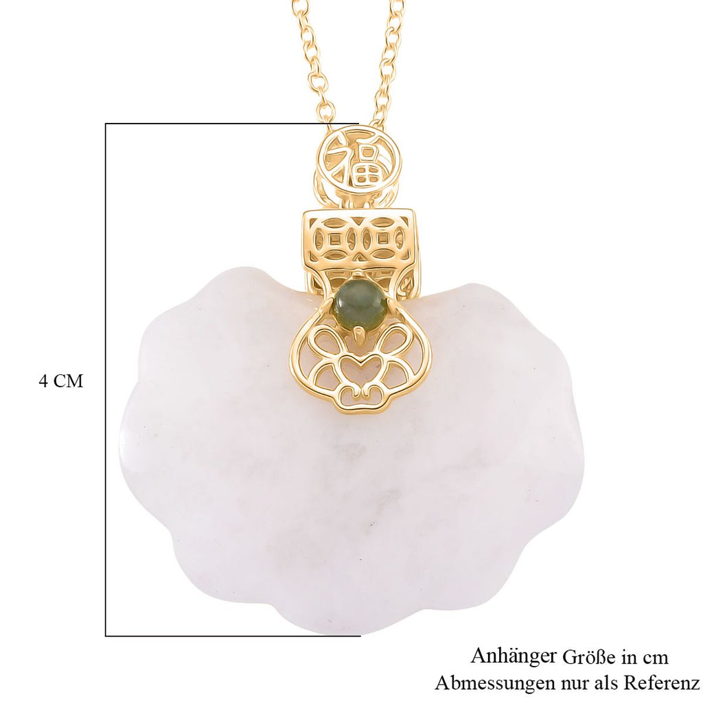 D'Joy Natürliche Weiße Jade Anhänger mit Kette ca. 50 cm, 925 Silber vergoldet ca. 50,00 ct.