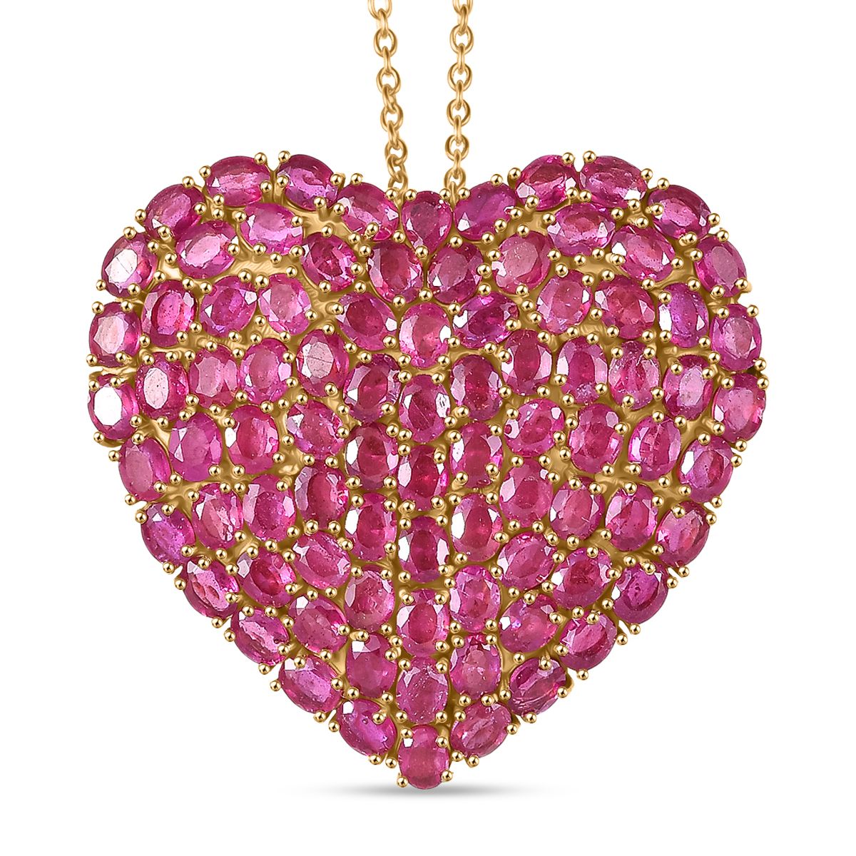 D'Joy Afrikanischer Rubin (Fissure gefüllt) Anhänger mit Kette, ca. 45 cm 925 Silber 750 Gelbgold Vermeil ca. 23.26 ct