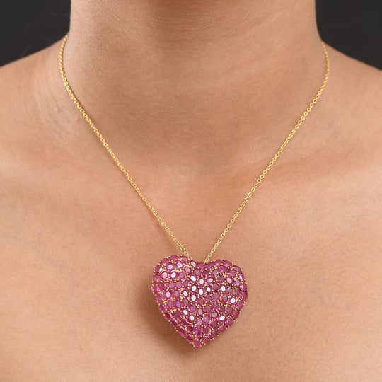 D'Joy Afrikanischer Rubin (Fissure gefüllt) Anhänger mit Kette, ca. 45 cm 925 Silber 750 Gelbgold Vermeil ca. 23.26 ct
