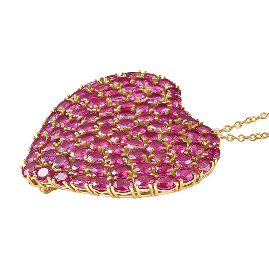 D'Joy Afrikanischer Rubin (Fissure gefüllt) Anhänger mit Kette, ca. 45 cm 925 Silber 750 Gelbgold Vermeil ca. 23.26 ct