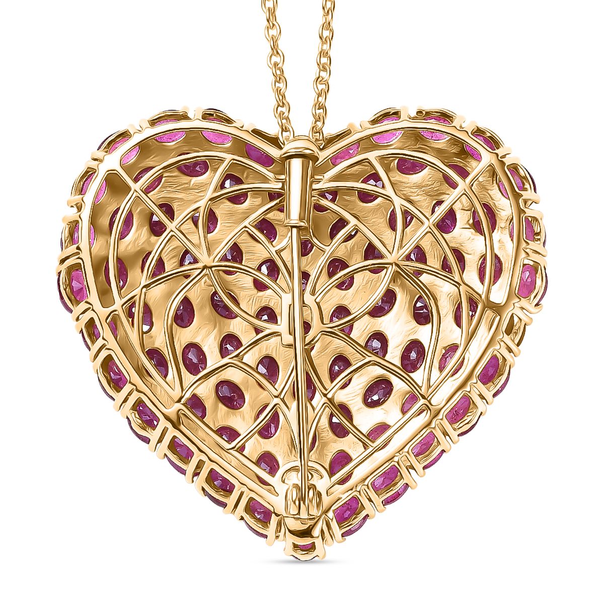 D'Joy Afrikanischer Rubin (Fissure gefüllt) Anhänger mit Kette, ca. 45 cm 925 Silber 750 Gelbgold Vermeil ca. 23.26 ct